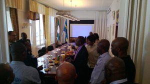 Assistant Comptroller General of Immigration Riliwan Giwa speaking with the Ambassador and other people present at the commissioning ceremony in Stockholm